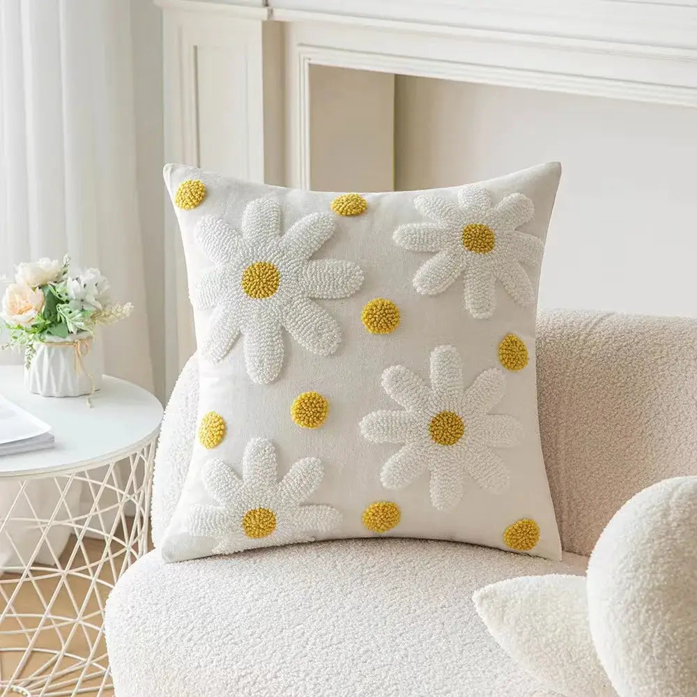 Boho geometric tufted cushion cover cream & gray living room pillow