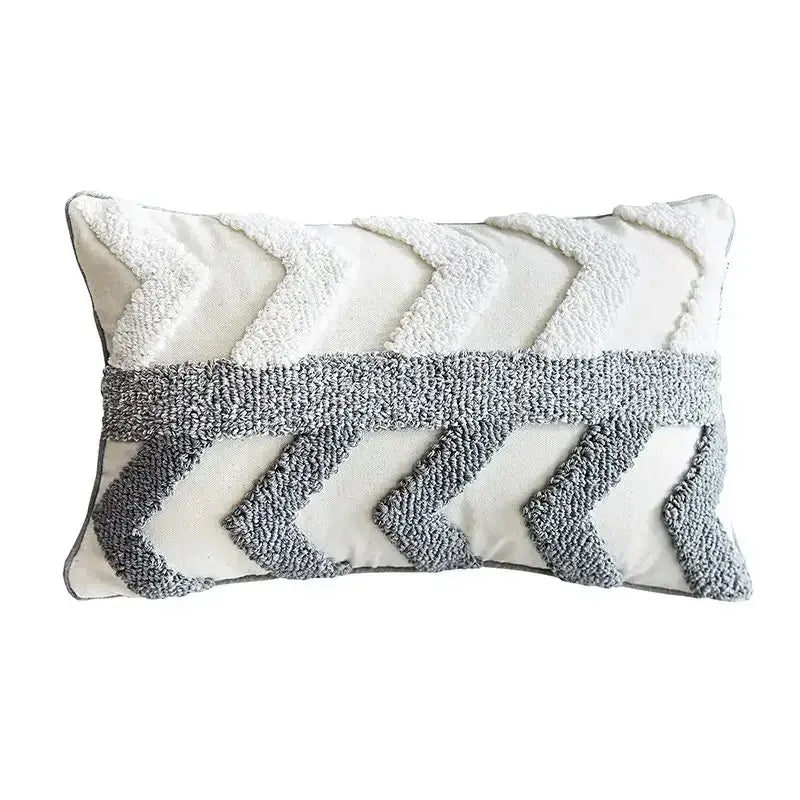 Boho geometric tufted cushion cover cream & gray living room pillow