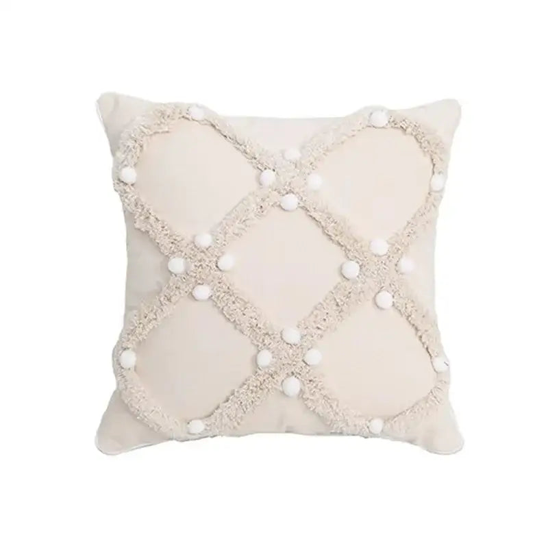Boho geometric tufted cushion cover cream & gray living room pillow