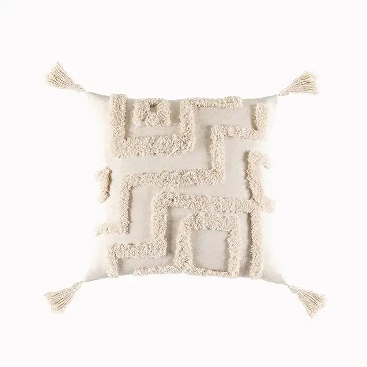 Boho geometric tufted cushion cover cream & gray living room pillow