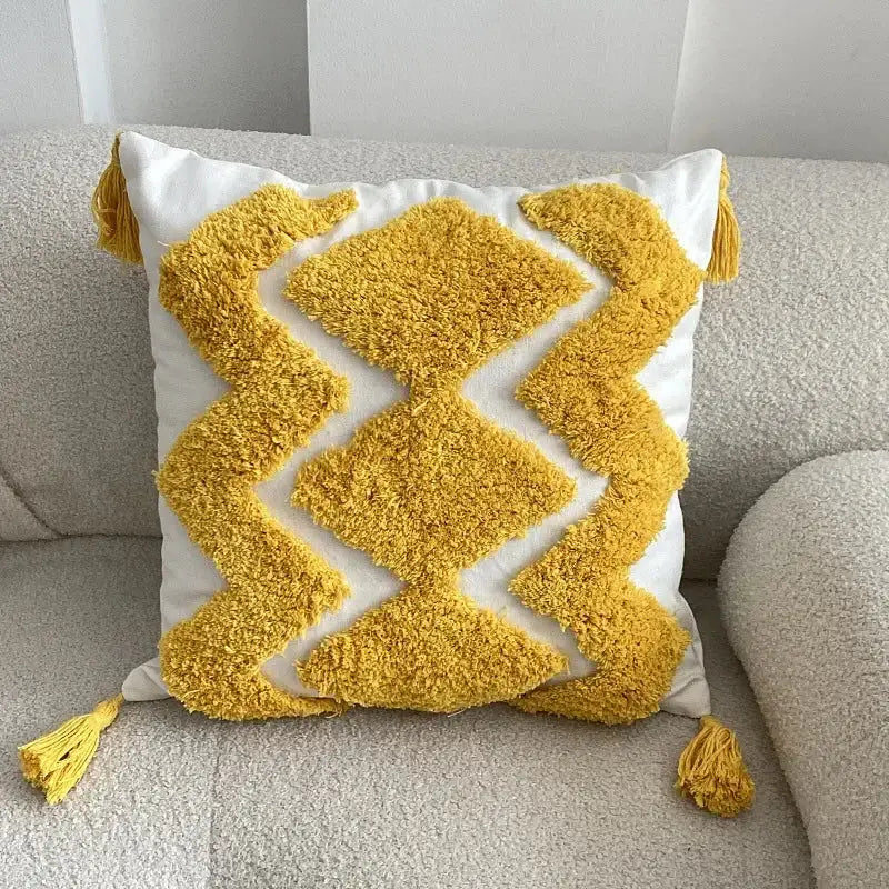 Boho geometric tufted cushion cover cream & gray living room pillow