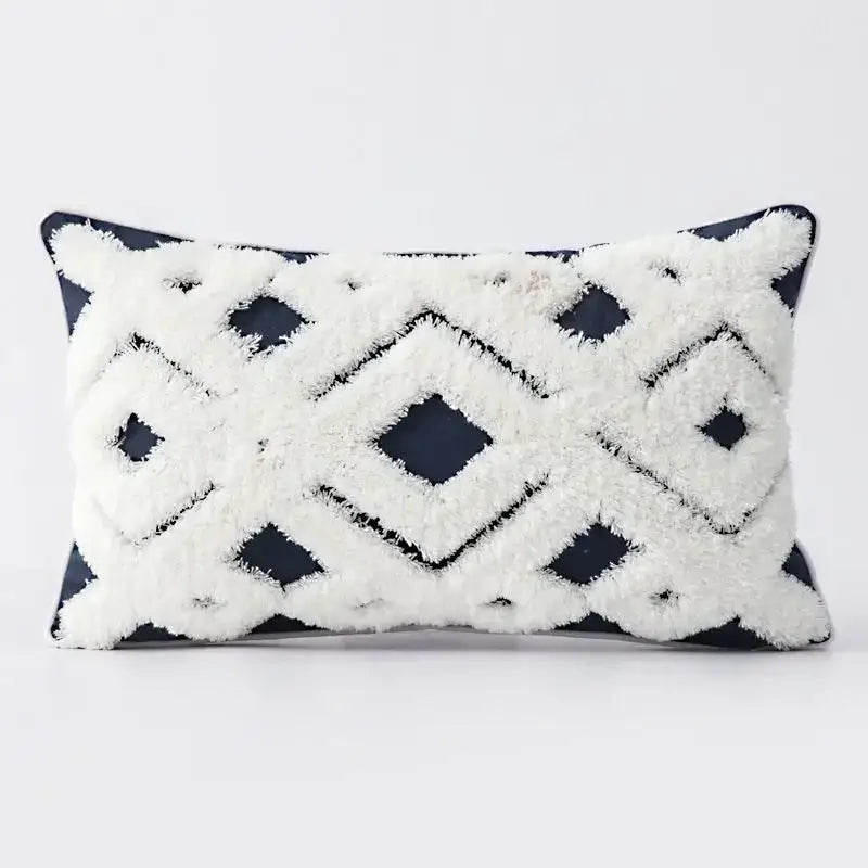 Boho geometric tufted cushion cover cream & gray living room pillow