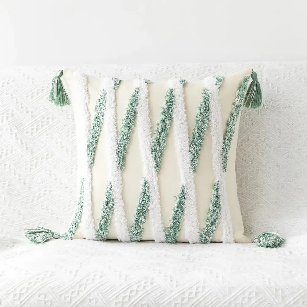 Boho geometric tufted embroidery cushion cover living room tassel decor