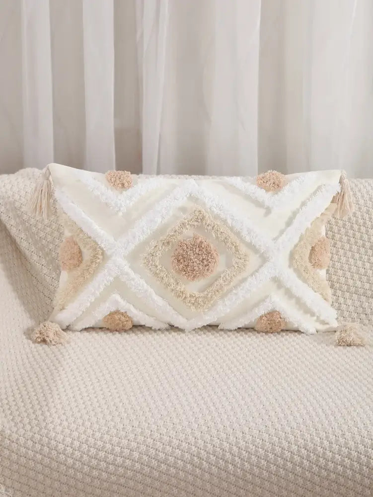 Boho geometric tufted embroidery cushion cover living room tassel decor