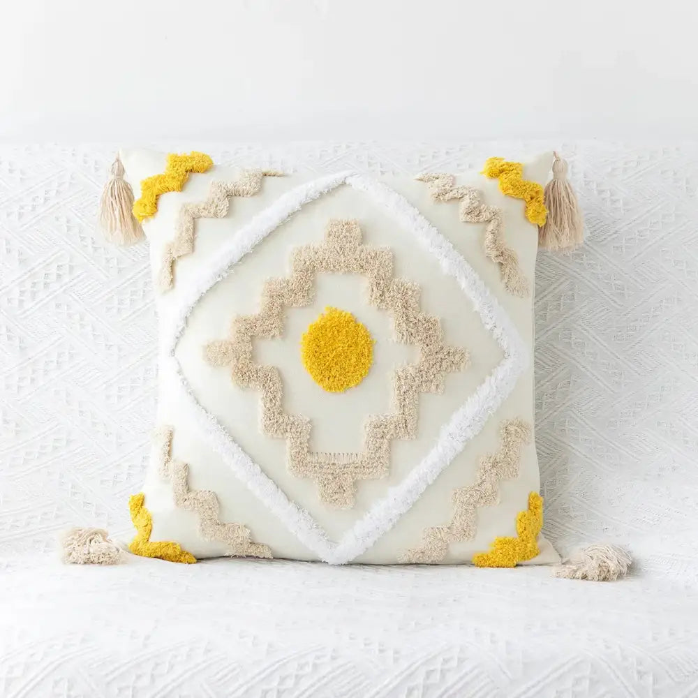 Boho geometric tufted embroidery cushion cover living room tassel decor