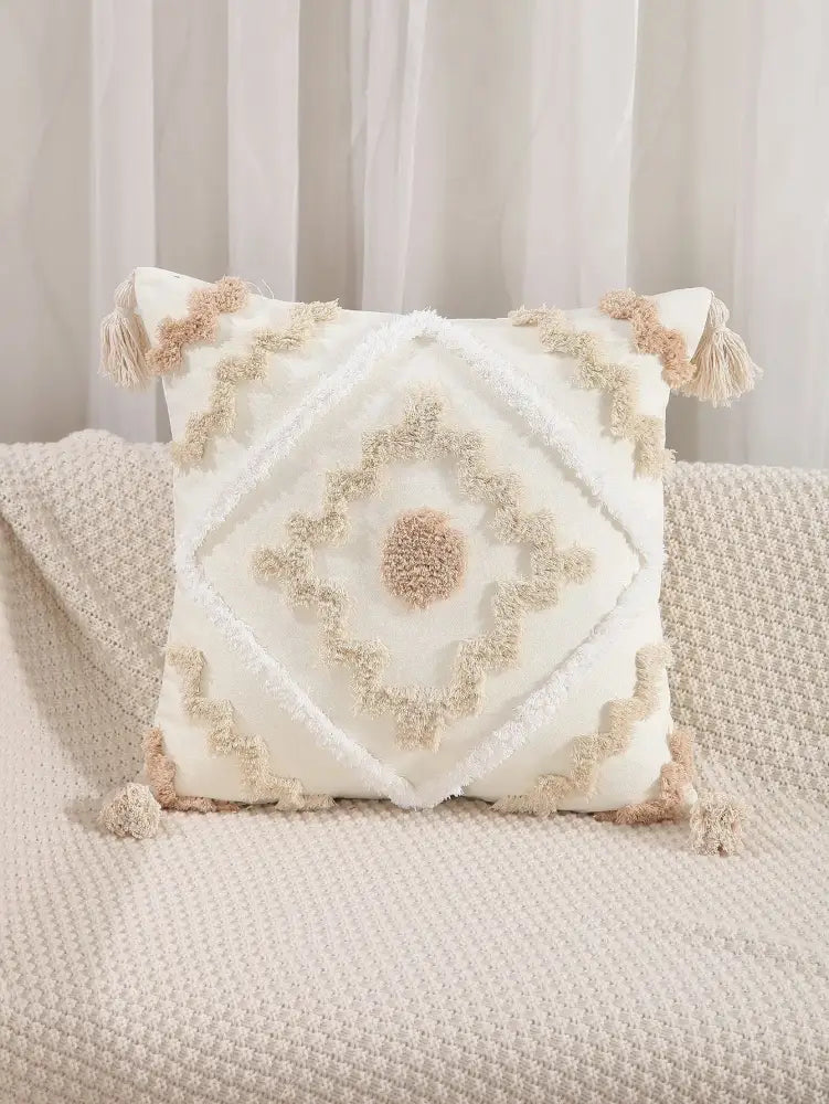 Boho geometric tufted embroidery cushion cover living room tassel decor