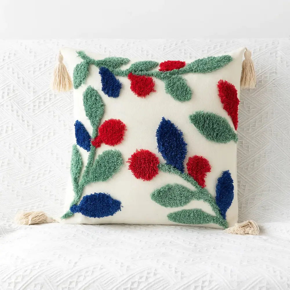Boho geometric tufted embroidery cushion cover living room tassel decor