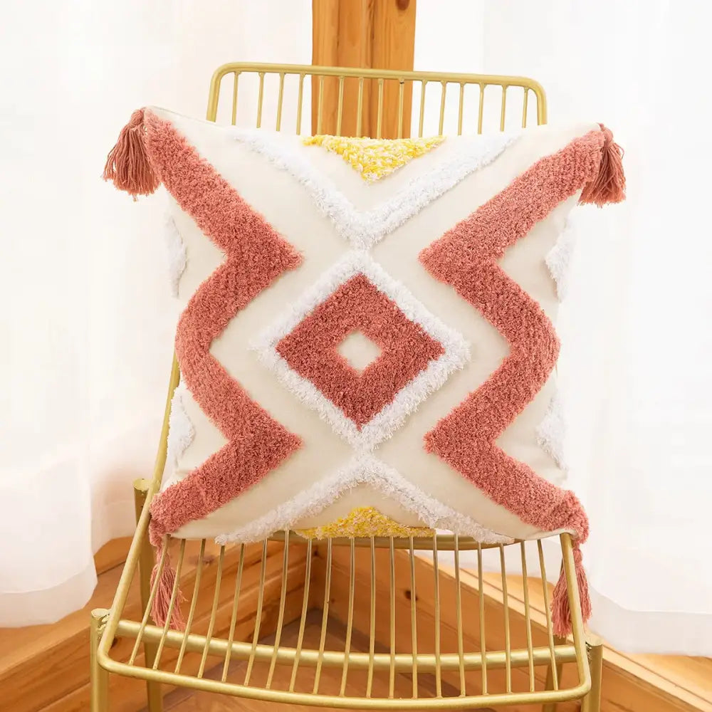 Boho geometric tufted embroidery cushion cover living room tassel decor