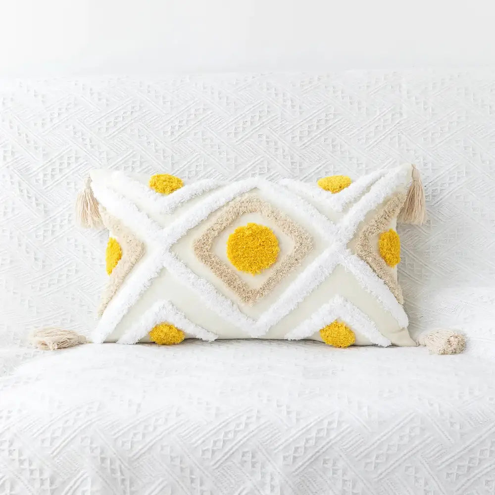 Boho geometric tufted embroidery cushion cover living room tassel decor