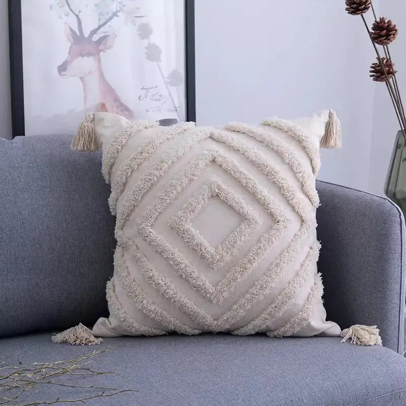 Boho geometric tufted tassel pillow cover living room set of 4