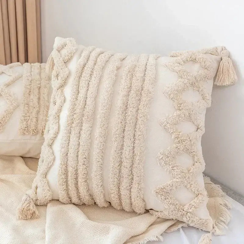 Boho geometric tufted tassel pillow cover living room set of 4