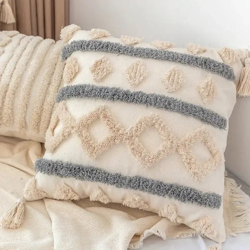 Boho geometric tufted tassel pillow cover living room set of 4