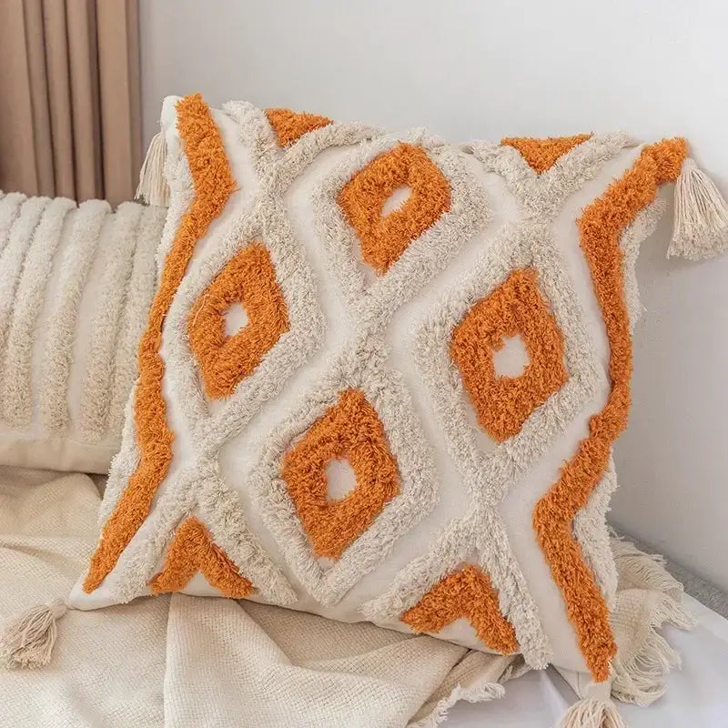 Boho geometric tufted tassel pillow cover living room set of 4