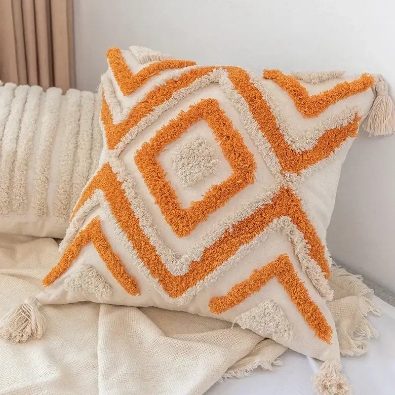 Boho geometric tufted tassel pillow cover living room set of 4