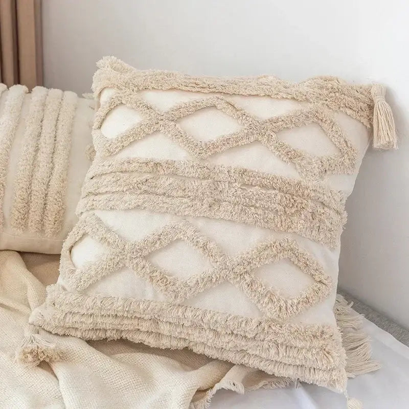 Boho geometric tufted tassel pillow cover living room set of 4