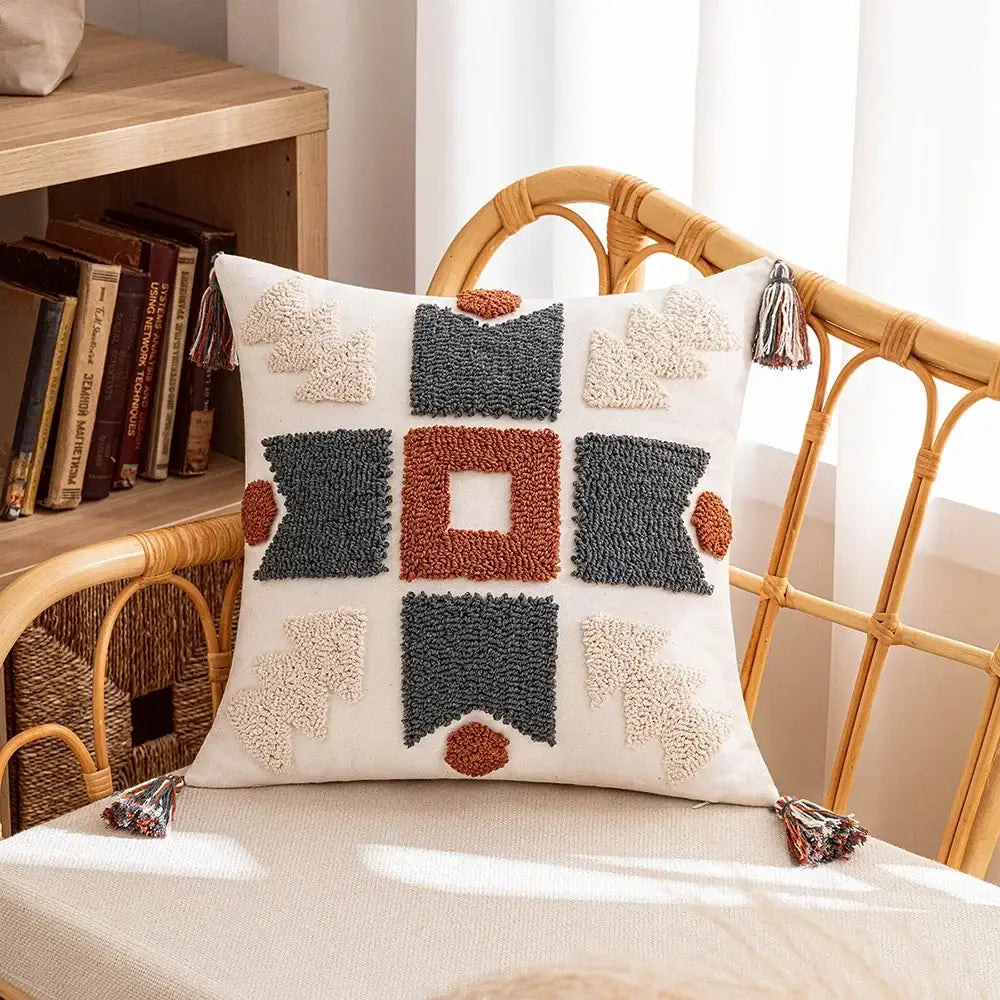 Boho geometric tufted tassel pillow cover living room set of 4