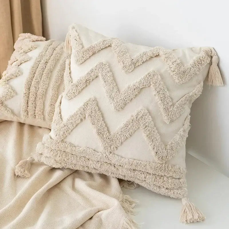 Boho geometric tufted tassel pillow cover living room set of 4