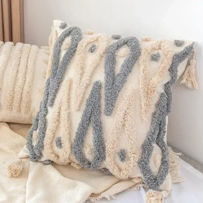 Boho geometric tufted tassel pillow cover living room set of 4