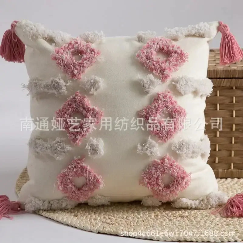 Boho geometric tufted tassel pillow cover living room set of 4