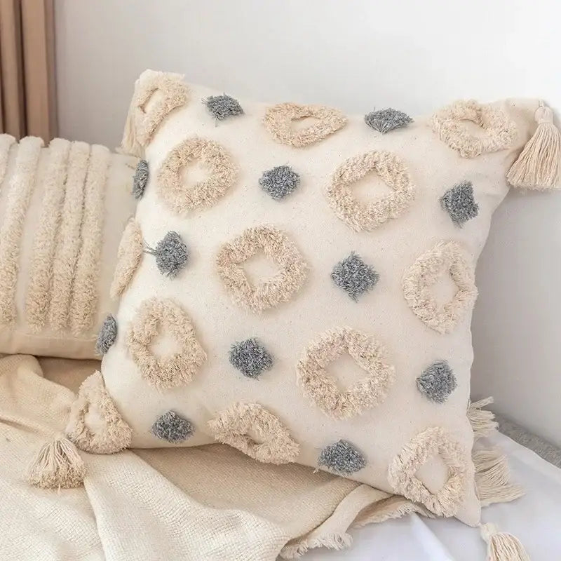Boho geometric tufted tassel pillow cover living room set of 4