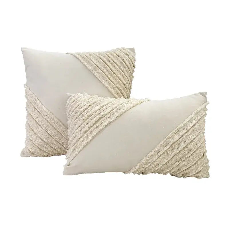Boho geometry fringed cream cushion cover living room pillow