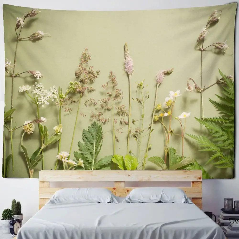 Boho green leaf tapestry bedroom wall hanging decor