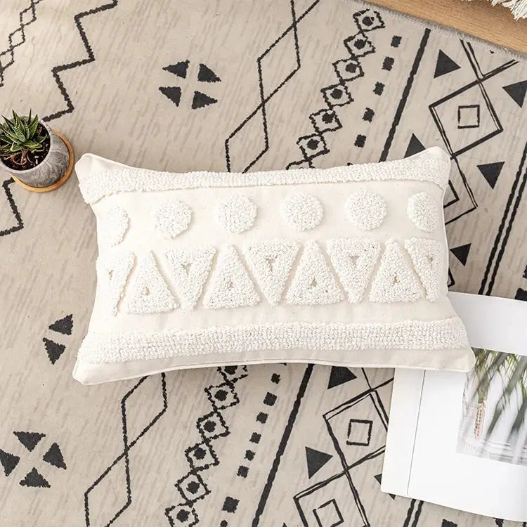 Boho ivory cotton loop cushion cover living room tasseled pillow