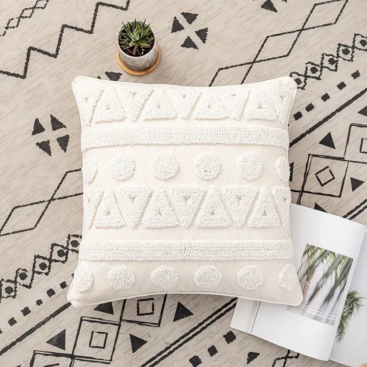 Boho ivory cotton loop cushion cover living room tasseled pillow