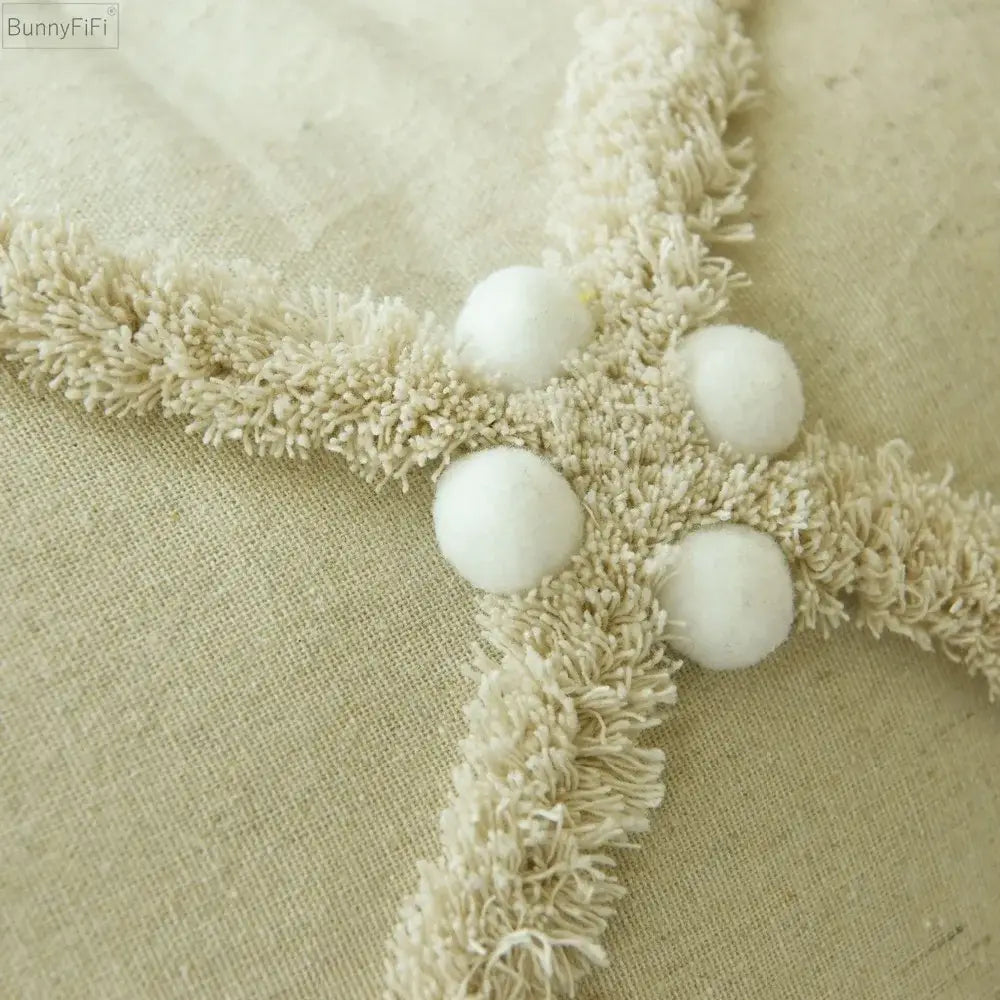 Boho ivory cushion cover with colorful pompoms bedroom decor