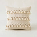 Boho ivory cushion cover with pompoms and lace for living room sofa