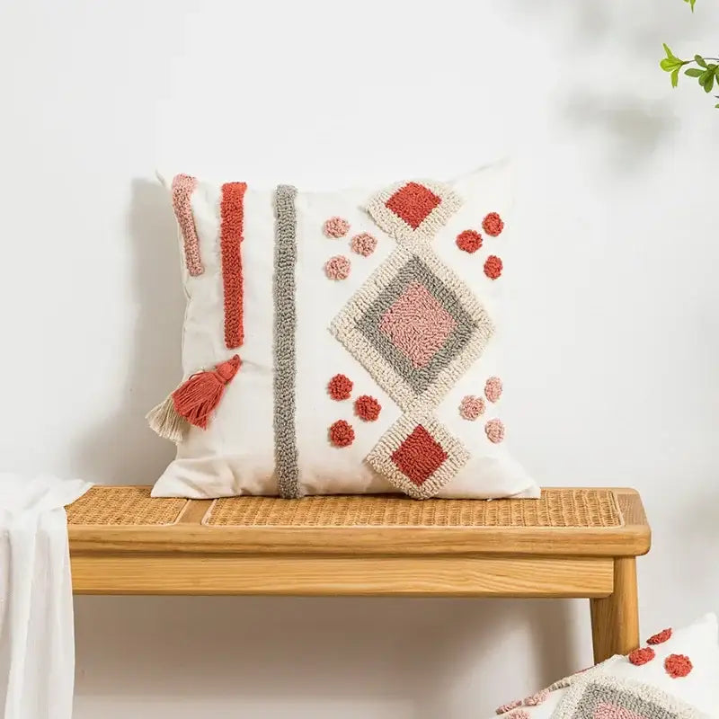 Boho loop tufted geometric pillow cover bedroom tassel cushion