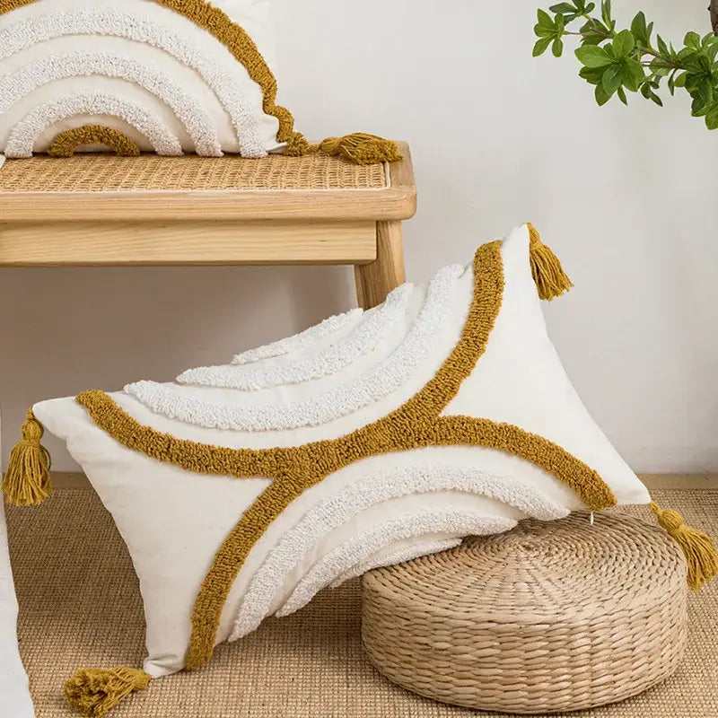Boho loop tufted geometric pillow cover bedroom tassel cushion