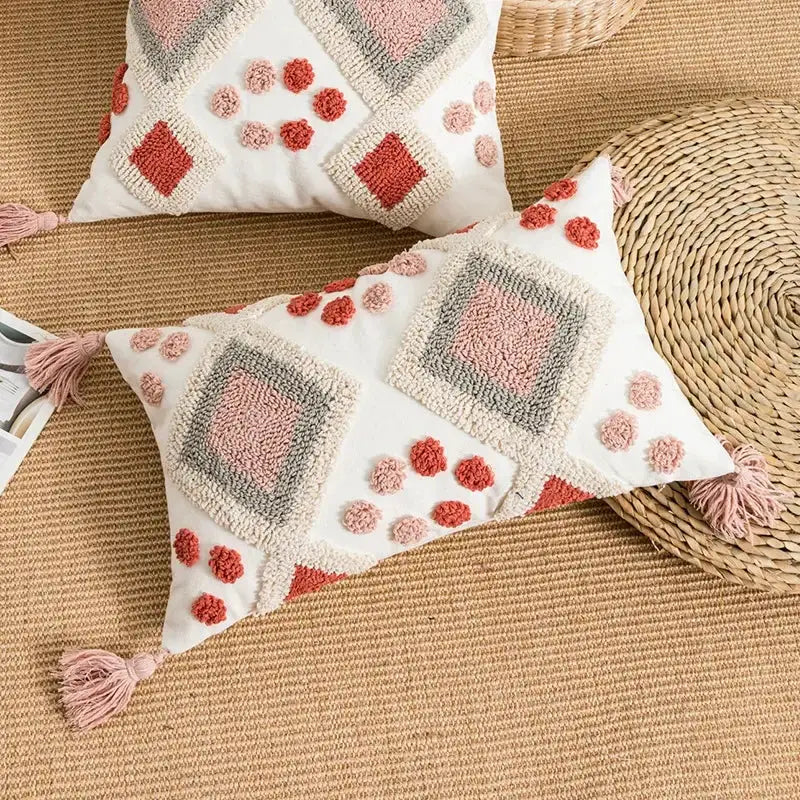 Boho loop tufted geometric pillow cover bedroom tassel cushion