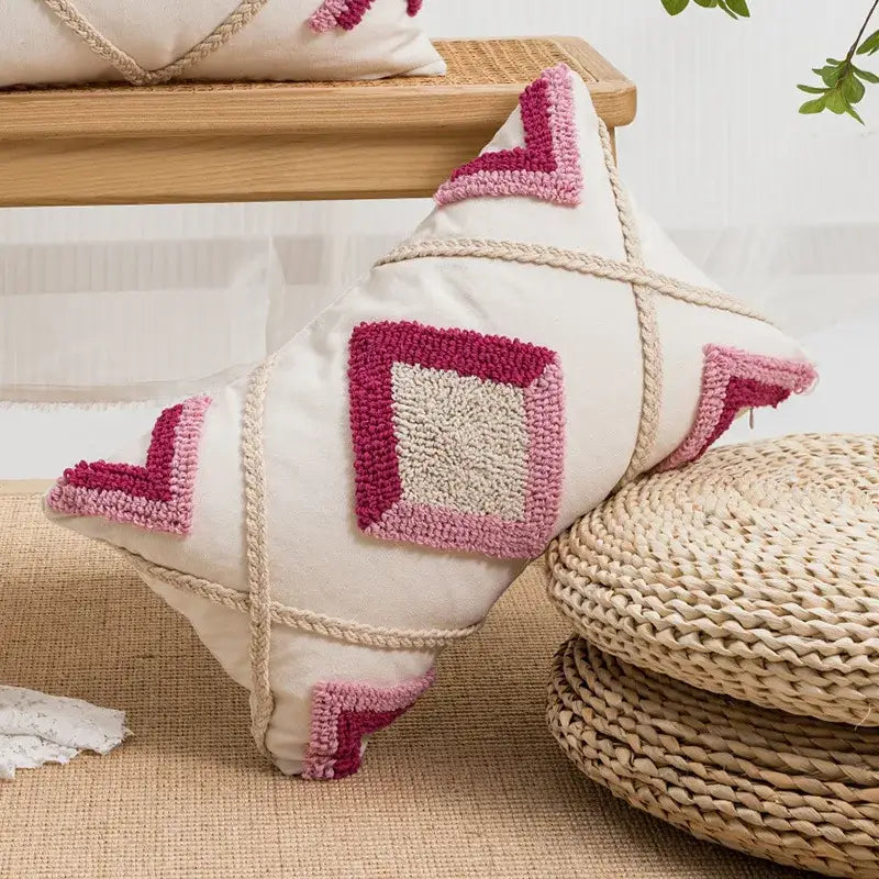 Boho loop tufted geometric pillow cover bedroom tassel cushion