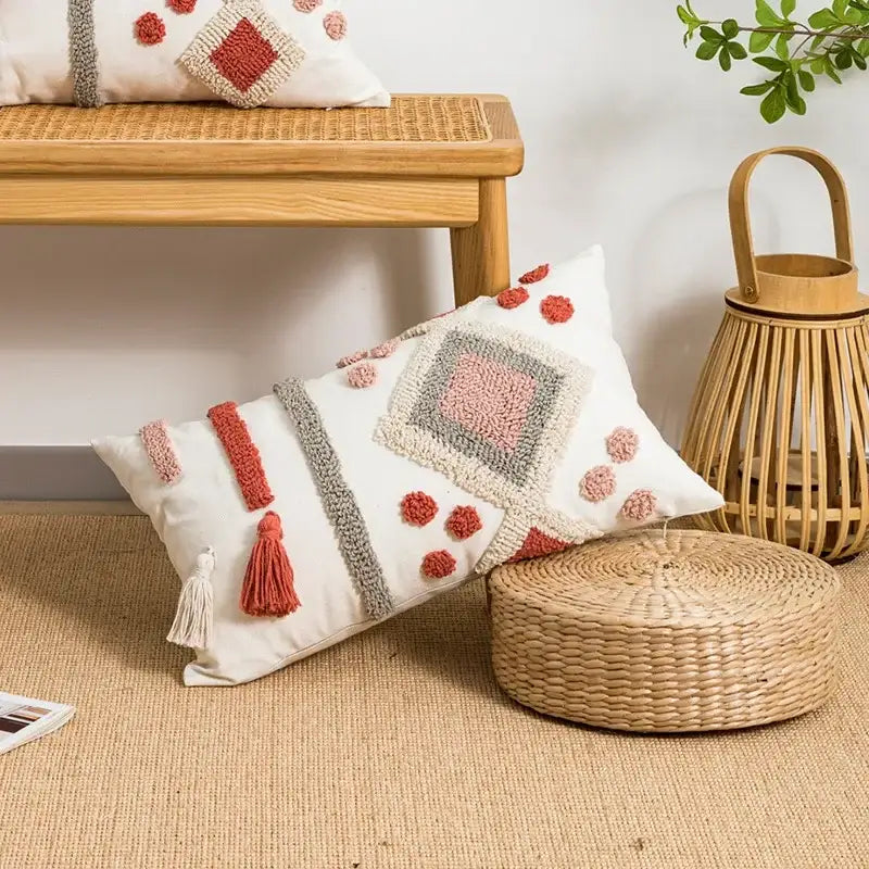 Boho loop tufted geometric pillow cover bedroom tassel cushion