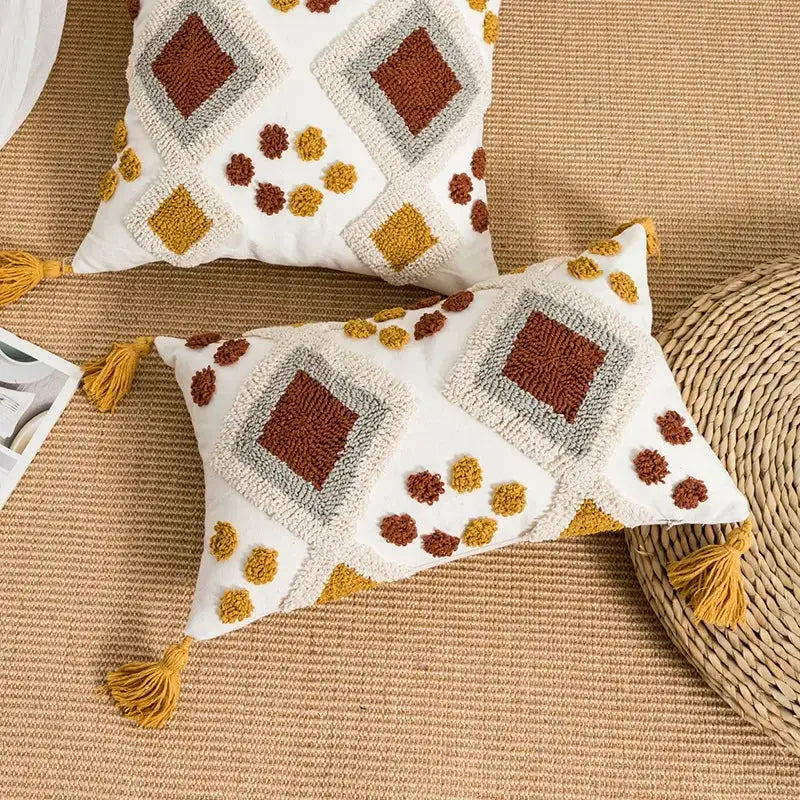 Boho loop tufted geometric pillow cover bedroom tassel cushion