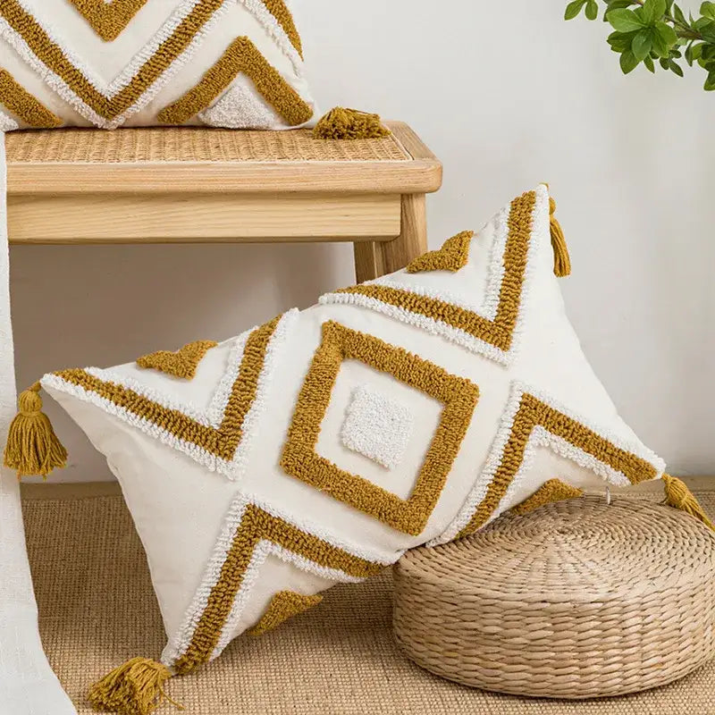 Boho loop tufted geometric pillow cover bedroom tassel cushion