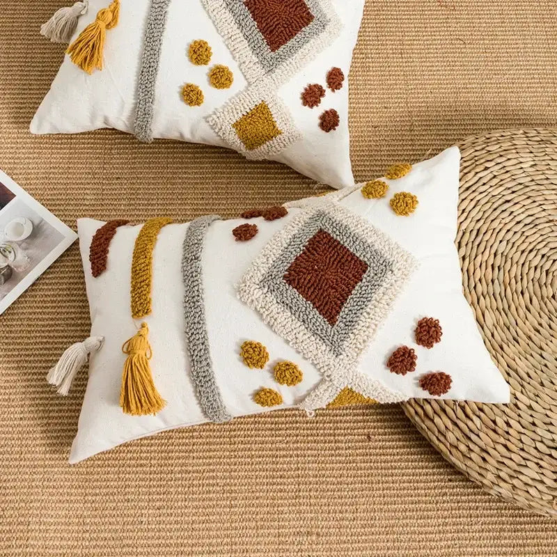 Boho loop tufted geometric pillow cover bedroom tassel cushion