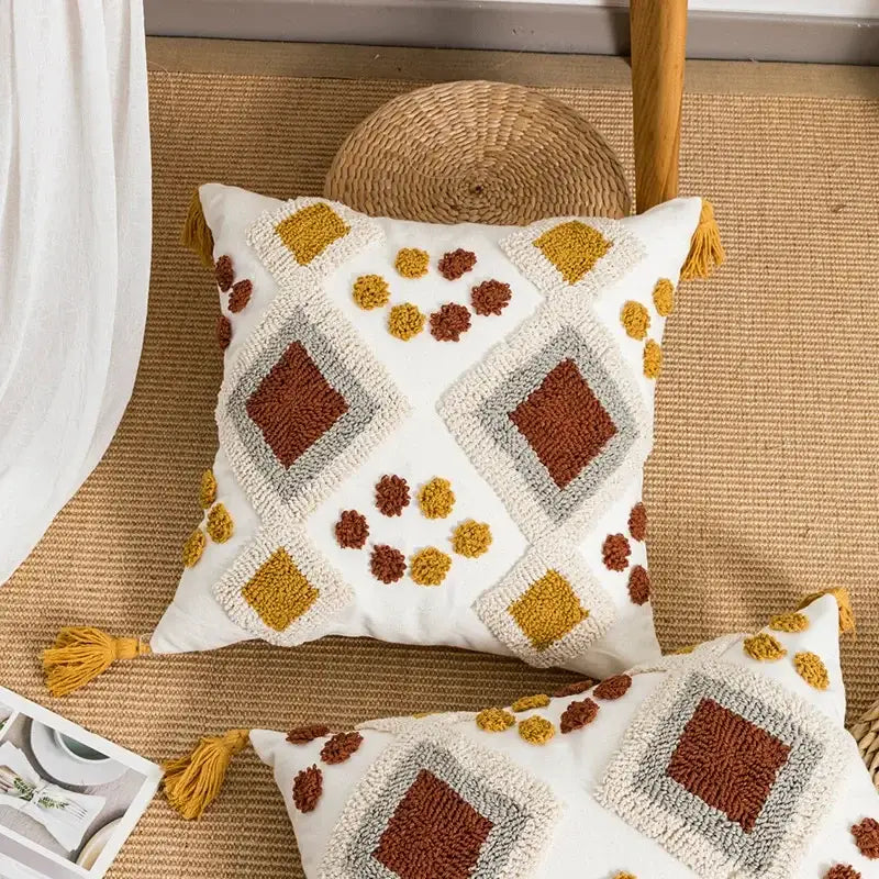Boho loop tufted geometric pillow cover bedroom tassel cushion