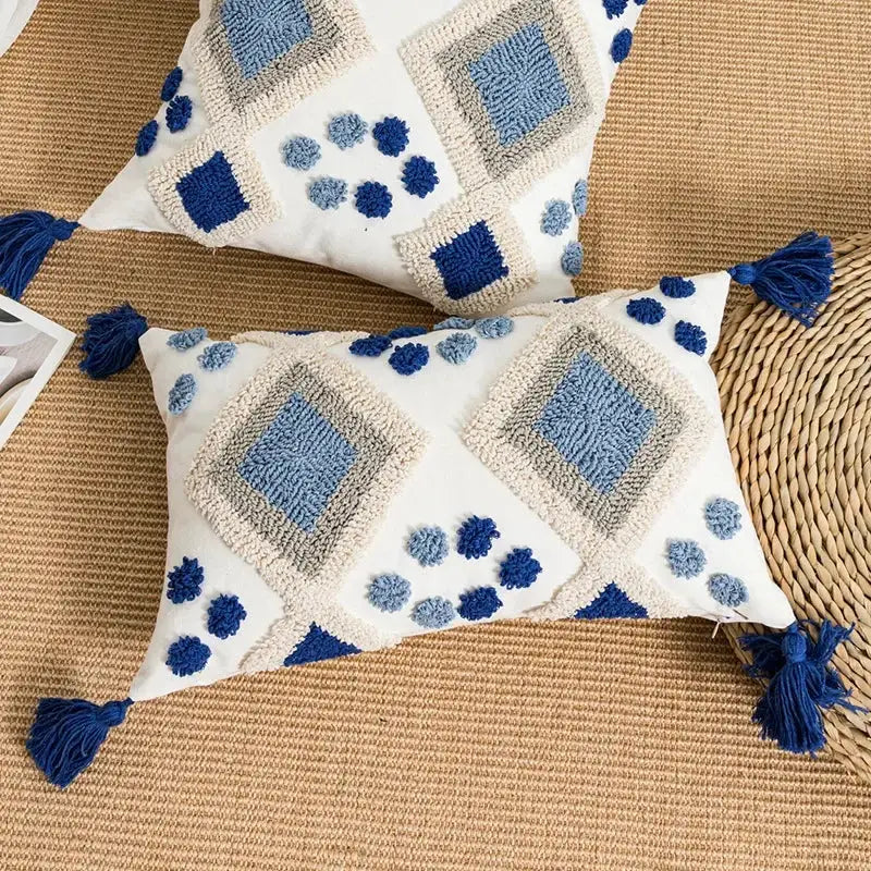 Boho loop tufted geometric pillow cover bedroom tassel cushion