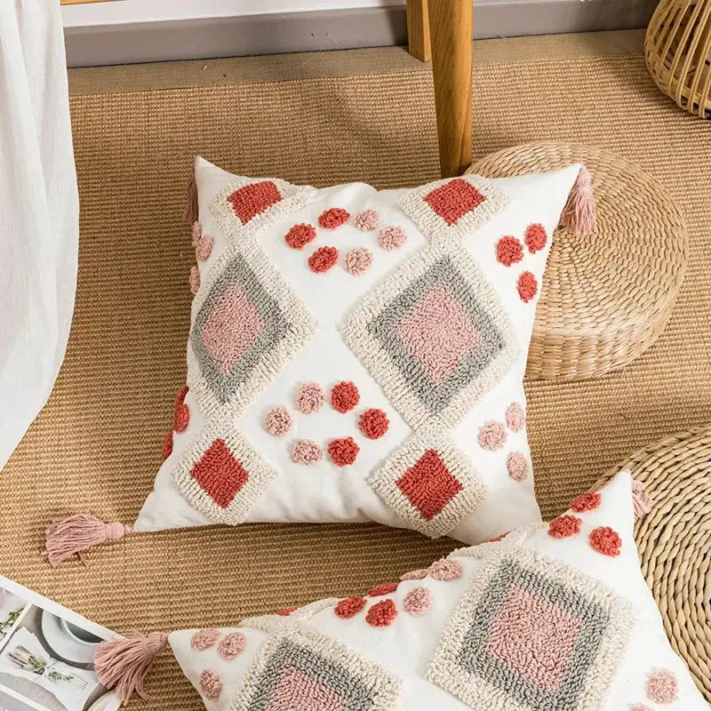 Boho loop tufted geometric pillow cover bedroom tassel cushion