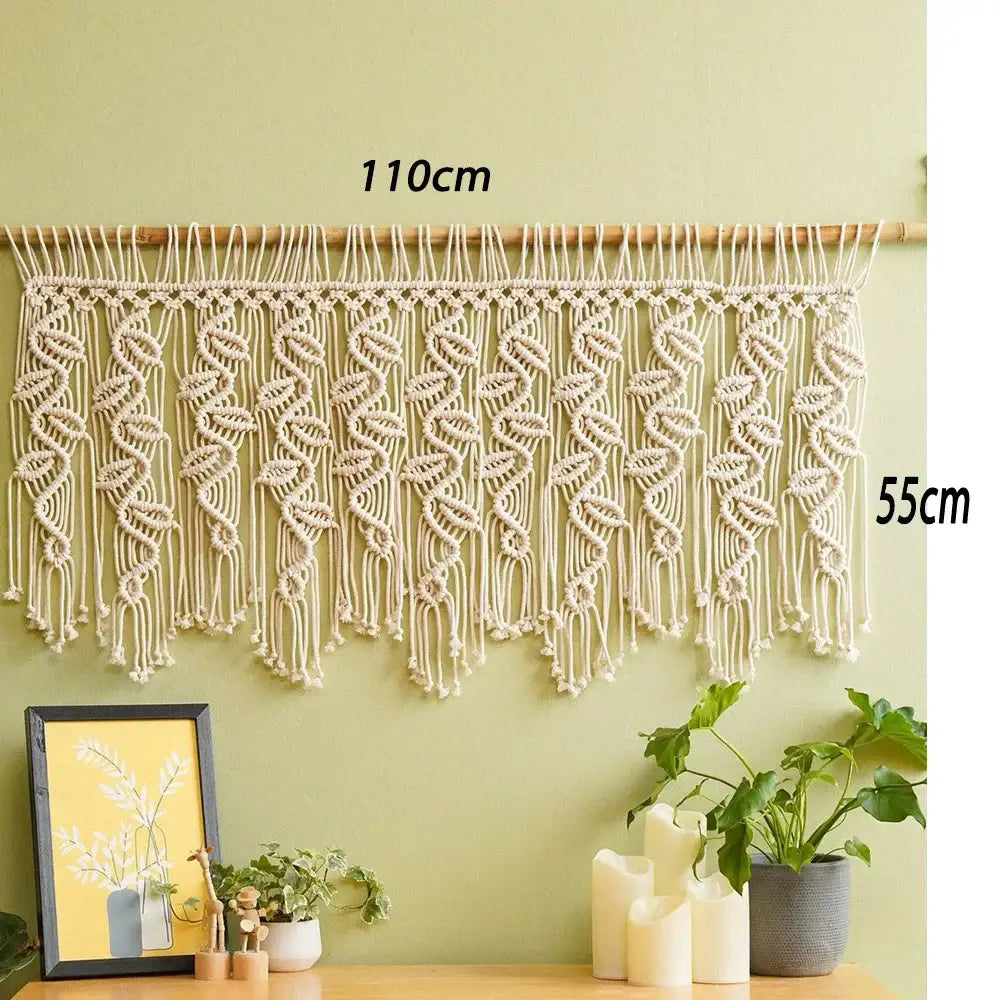 Boho macrame tapestry curtain cream leaf pattern bedroom decor