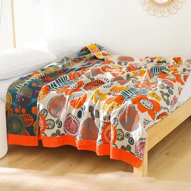 Boho mandala cotton summer blanket bedroom teal & orange throw