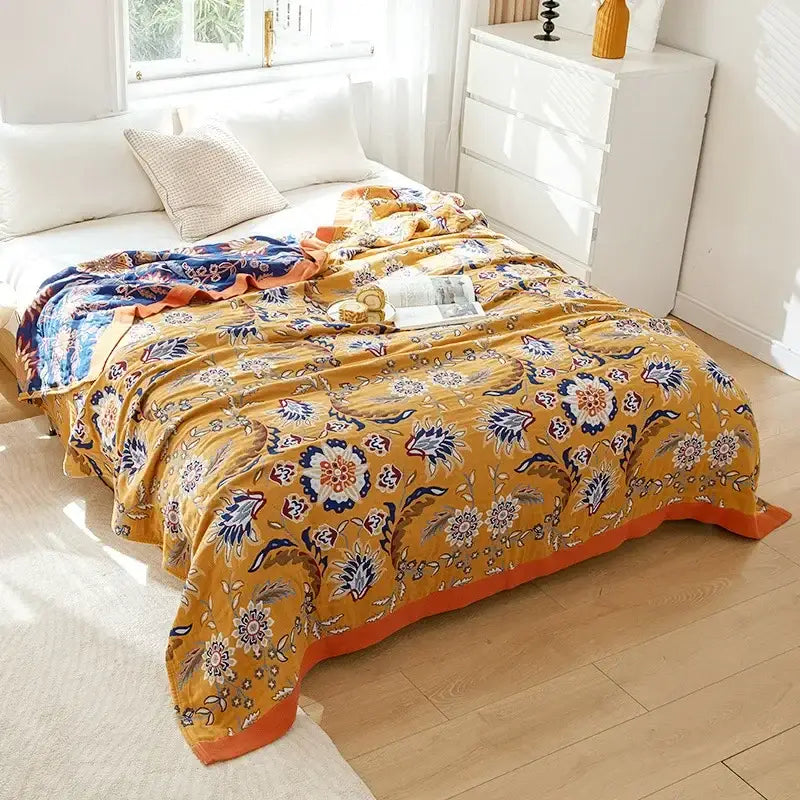 Boho mandala cotton summer blanket bedroom teal & orange throw
