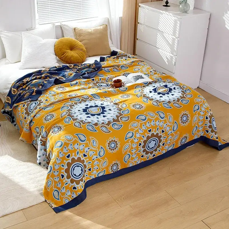 Boho mandala cotton summer blanket bedroom teal & orange throw