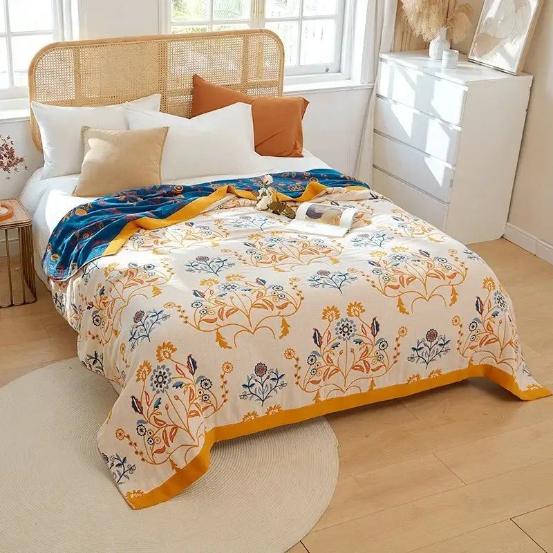 Boho mandala cotton summer blanket bedroom teal & orange throw
