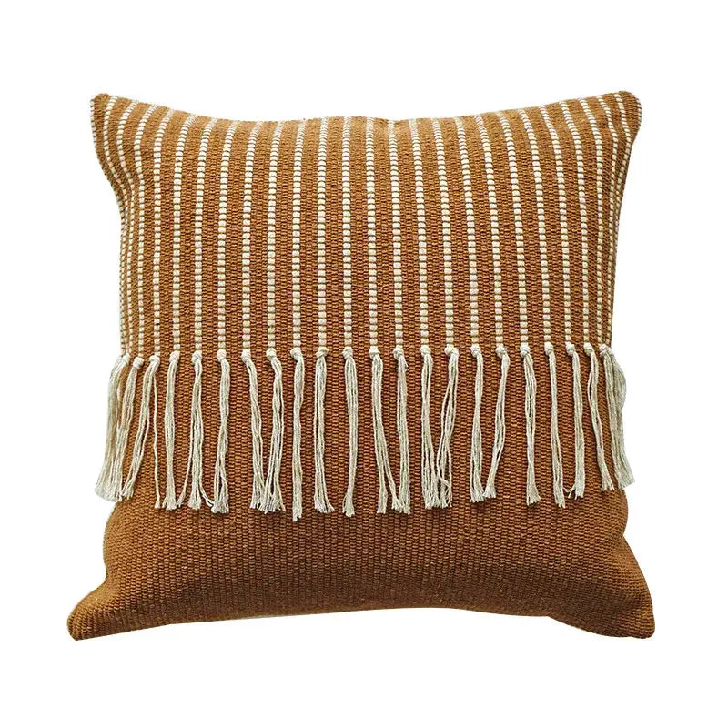 Boho moroccan fringed pillowcase set earthy tones living room decor