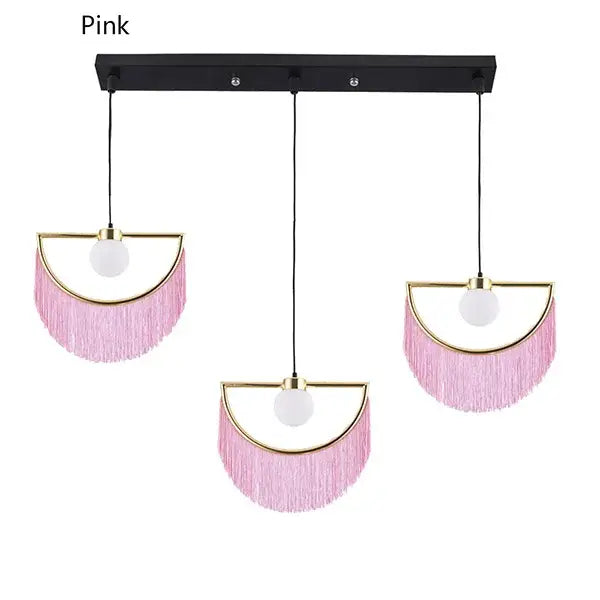 Boho multi color fringe glass ball pendant light for bedroom