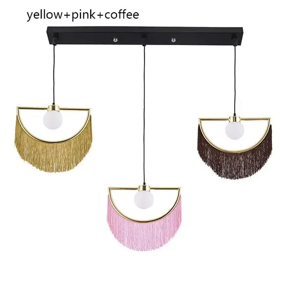Boho multi color fringe glass ball pendant light for bedroom