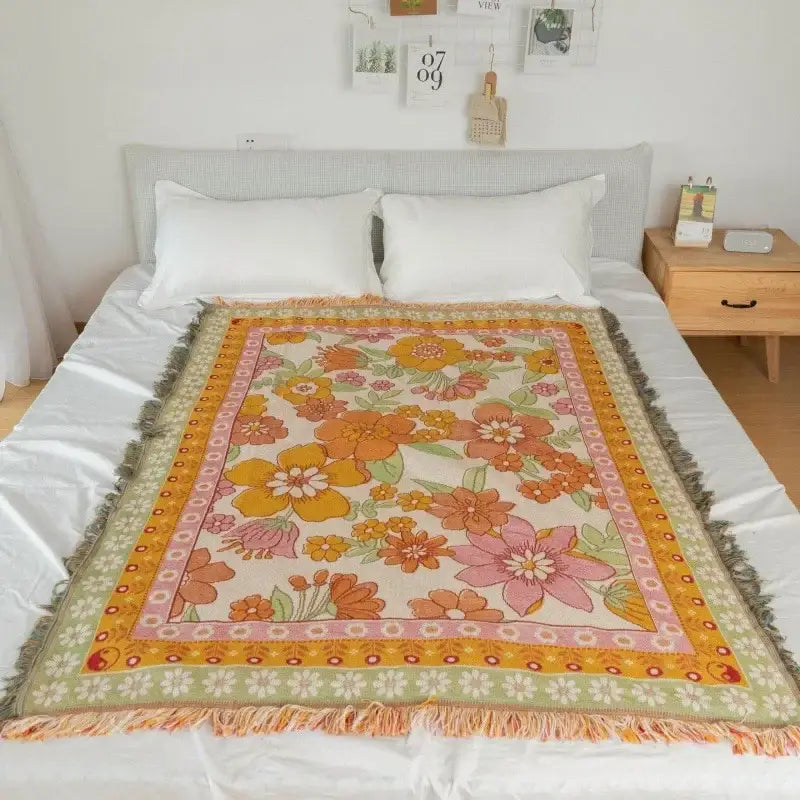Boho multicolored guitar boy throw blanket living room woven decor